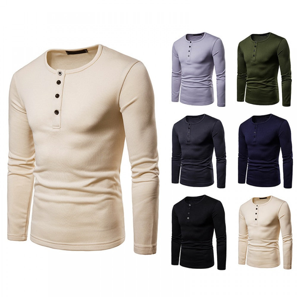 Men's Plus Size Henley Collar Long-Sleeved T-Shirt