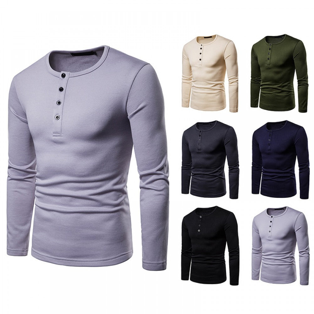 Men's Plus Size Henley Collar Long-Sleeved T-Shirt