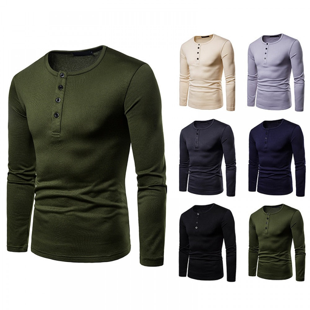 Men's Plus Size Henley Collar Long-Sleeved T-Shirt