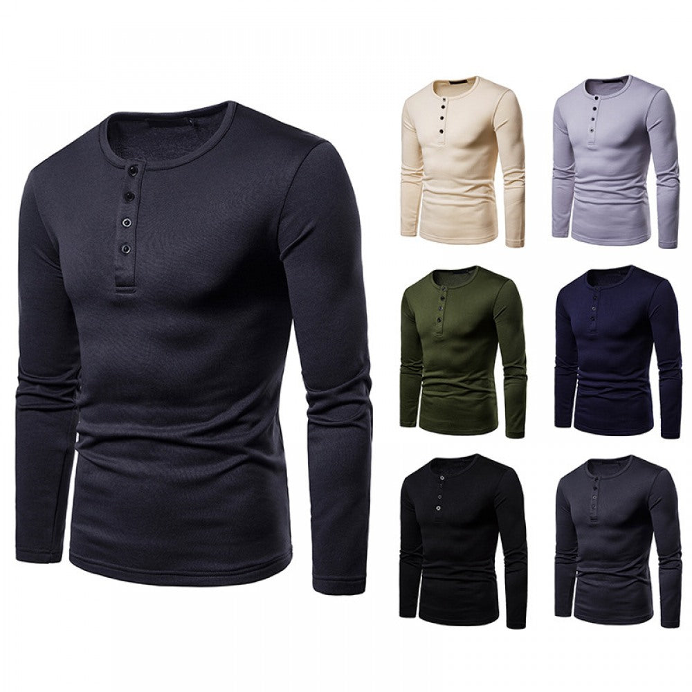 Men's Plus Size Henley Collar Long-Sleeved T-Shirt