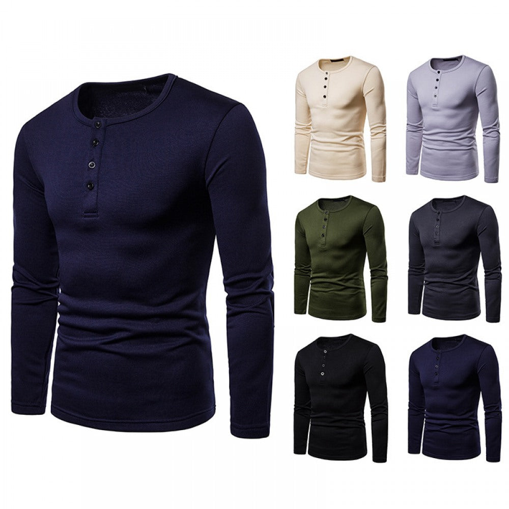 Men's Plus Size Henley Collar Long-Sleeved T-Shirt