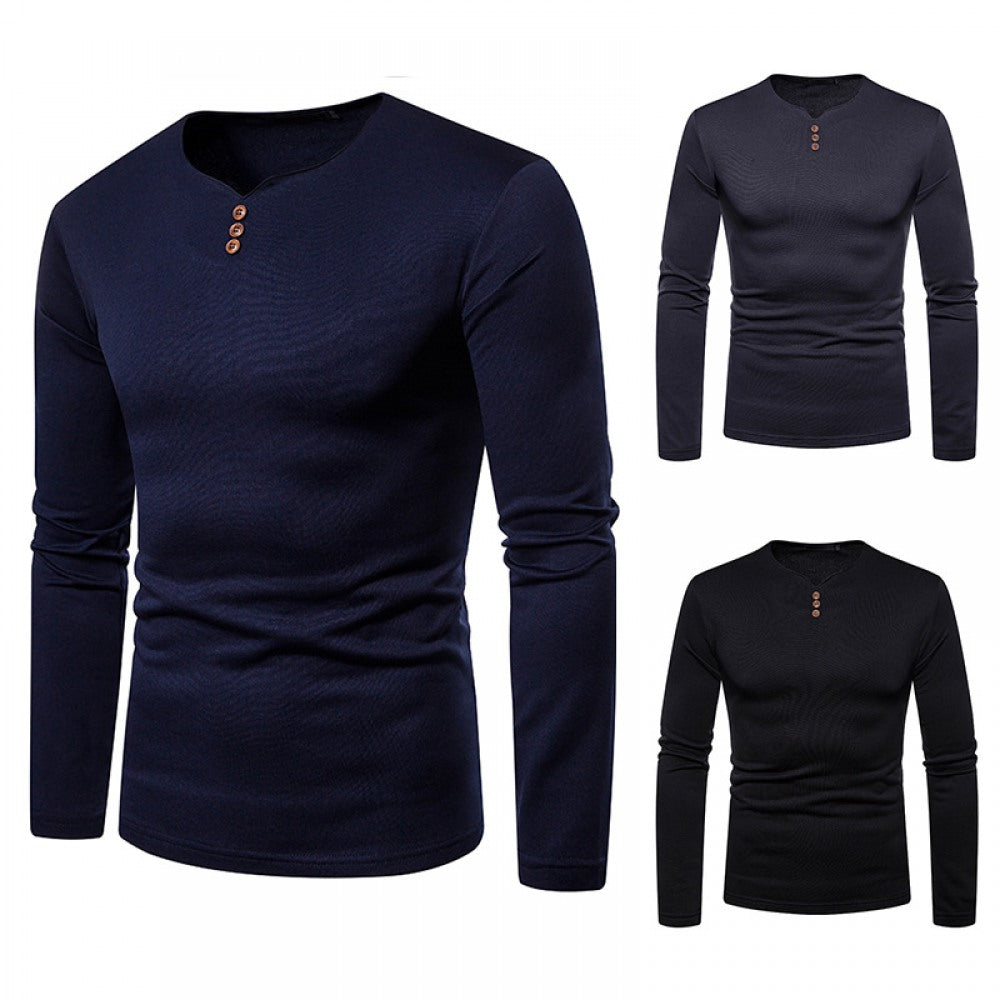 Men's Plus Size Plus Velvet Warm V-Neck Long-Sleeved T-Shirt