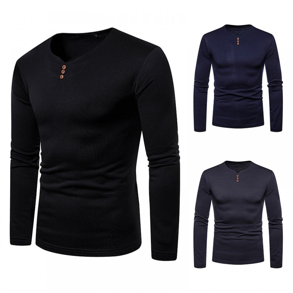 Men's Plus Size Plus Velvet Warm V-Neck Long-Sleeved T-Shirt
