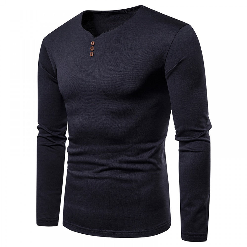 Men's Plus Size Plus Velvet Warm V-Neck Long-Sleeved T-Shirt