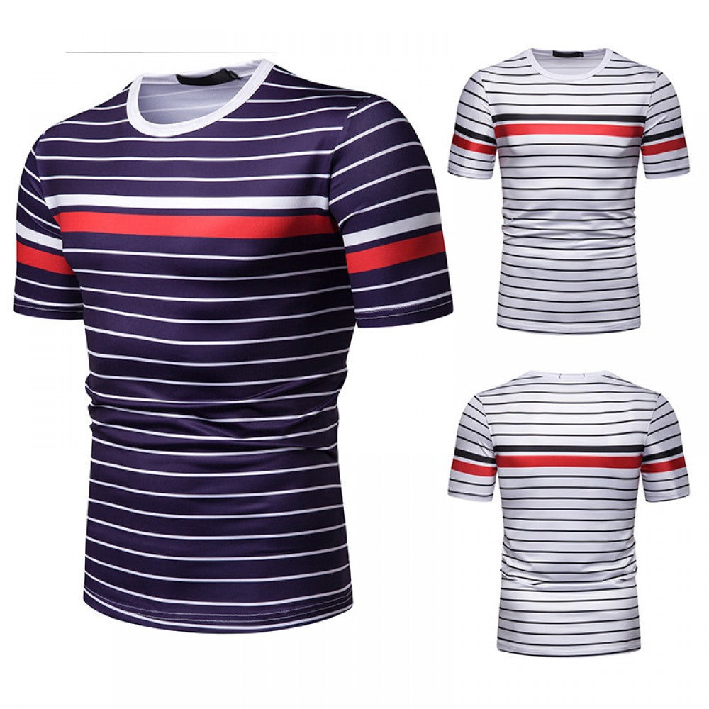 Men's Contrast Striped Slim Casual T-Shirt