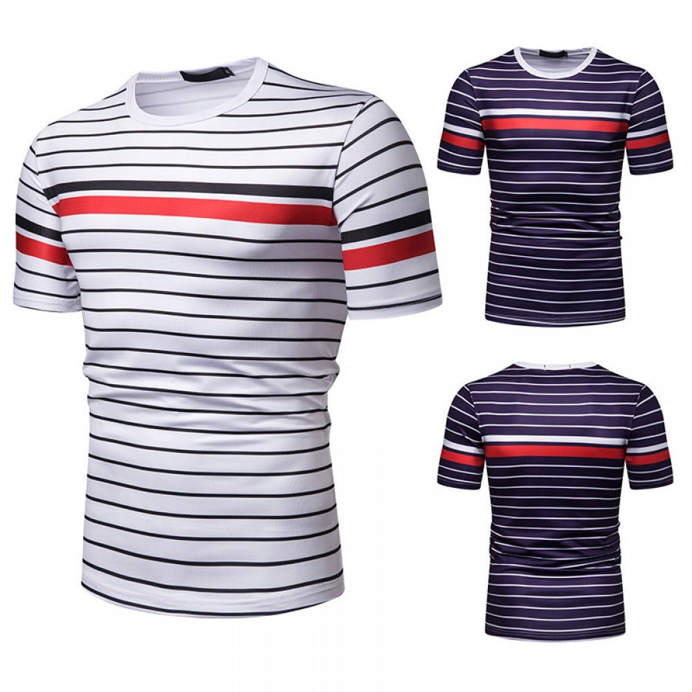 Men's Contrast Striped Slim Casual T-Shirt