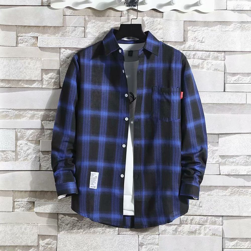 Men's Casual Plaid Long-Sleeve Loose Shirt